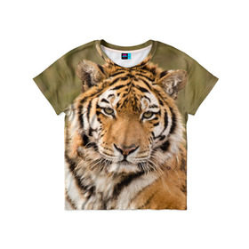 Детская футболка 3D с принтом Тигр в Тюмени, 100% гипоаллергенный полиэфир | прямой крой, круглый вырез горловины, длина до линии бедер, чуть спущенное плечо, ткань немного тянется | Тематика изображения на принте: animal | predator | striped | tiger | view | wild | взгляд | дикий | животное | полосатый | тигр | хищник