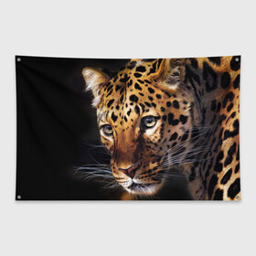 Флаг-баннер с принтом Леопард в Тюмени, 100% полиэстер | размер 67 х 109 см, плотность ткани — 95 г/м2; по краям флага есть четыре люверса для крепления | animal | leopard | look | predator | spotted | wild | взгляд | дикий | животное | леопард | пятнистый | хищник