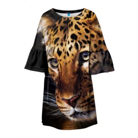 Детское платье 3D с принтом Леопард в Тюмени, 100% полиэстер | прямой силуэт, чуть расширенный к низу. Круглая горловина, на рукавах — воланы | animal | leopard | look | predator | spotted | wild | взгляд | дикий | животное | леопард | пятнистый | хищник