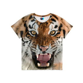 Детская футболка 3D с принтом Тигр в Тюмени, 100% гипоаллергенный полиэфир | прямой крой, круглый вырез горловины, длина до линии бедер, чуть спущенное плечо, ткань немного тянется | animal | predator | striped | tiger | view | wild | взгляд | дикий | животное | полосатый | тигр | хищник