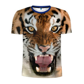 Мужская футболка 3D спортивная с принтом Тигр в Тюмени, 100% полиэстер с улучшенными характеристиками | приталенный силуэт, круглая горловина, широкие плечи, сужается к линии бедра | Тематика изображения на принте: animal | predator | striped | tiger | view | wild | взгляд | дикий | животное | полосатый | тигр | хищник