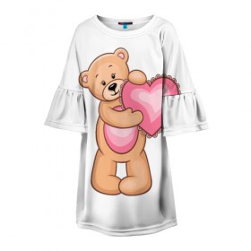 Детское платье 3D с принтом Teddy Bear в Тюмени, 100% полиэстер | прямой силуэт, чуть расширенный к низу. Круглая горловина, на рукавах — воланы | Тематика изображения на принте: teddy bear девушкам медведь тедди