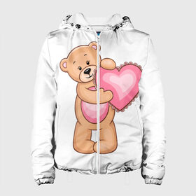 Женская куртка 3D с принтом Teddy Bear в Тюмени, ткань верха — 100% полиэстер, подклад — флис | прямой крой, подол и капюшон оформлены резинкой с фиксаторами, два кармана без застежек по бокам, один большой потайной карман на груди. Карман на груди застегивается на липучку | teddy bear девушкам медведь тедди