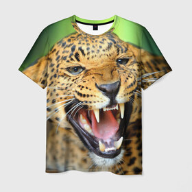 Мужская футболка 3D с принтом Леопард в Тюмени, 100% полиэфир | прямой крой, круглый вырез горловины, длина до линии бедер | animal | leopard | look | predator | spotted | wild | взгляд | дикий | животное | леопард | пятнистый | хищник