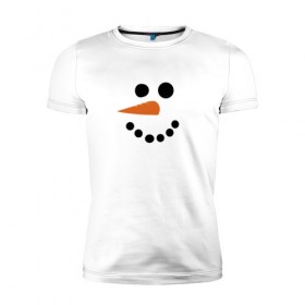 Мужская футболка премиум с принтом Снеговик минимализм в Тюмени, 92% хлопок, 8% лайкра | приталенный силуэт, круглый вырез ворота, длина до линии бедра, короткий рукав | Тематика изображения на принте: год петуха | детям | крутой снеговик | любимым. | минимализм | морковка | новый год | подарок | популярное | снег | снеговик