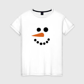 Женская футболка хлопок с принтом Снеговик минимализм в Тюмени, 100% хлопок | прямой крой, круглый вырез горловины, длина до линии бедер, слегка спущенное плечо | год петуха | детям | крутой снеговик | любимым. | минимализм | морковка | новый год | подарок | популярное | снег | снеговик
