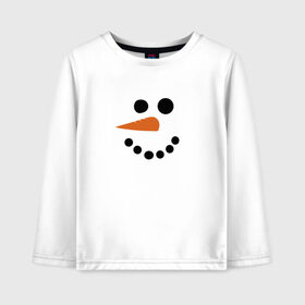 Детский лонгслив хлопок с принтом Снеговик минимализм в Тюмени, 100% хлопок | круглый вырез горловины, полуприлегающий силуэт, длина до линии бедер | год петуха | детям | крутой снеговик | любимым. | минимализм | морковка | новый год | подарок | популярное | снег | снеговик