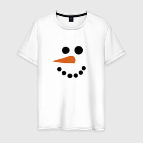 Мужская футболка хлопок с принтом Снеговик минимализм в Тюмени, 100% хлопок | прямой крой, круглый вырез горловины, длина до линии бедер, слегка спущенное плечо. | Тематика изображения на принте: год петуха | детям | крутой снеговик | любимым. | минимализм | морковка | новый год | подарок | популярное | снег | снеговик