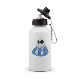 Бутылка спортивная с принтом Sans в Тюмени, металл | емкость — 500 мл, в комплекте две пластиковые крышки и карабин для крепления | Тематика изображения на принте: sans | undertale