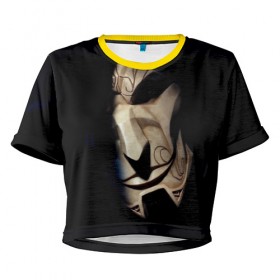 Женская футболка 3D укороченная с принтом Маска в Тюмени, 100% полиэстер | круглая горловина, длина футболки до линии талии, рукава с отворотами | jhin | league of legends | lol | джин | лига легенд | лол