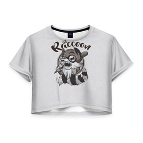 Женская футболка 3D укороченная с принтом Злой енот в Тюмени, 100% полиэстер | круглая горловина, длина футболки до линии талии, рукава с отворотами | Тематика изображения на принте: evil | raccoon | бита | енот
