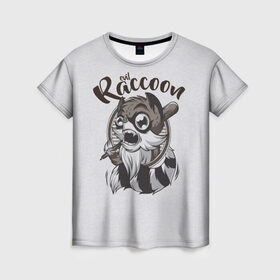 Женская футболка 3D с принтом Злой енот в Тюмени, 100% полиэфир ( синтетическое хлопкоподобное полотно) | прямой крой, круглый вырез горловины, длина до линии бедер | evil | raccoon | бита | енот