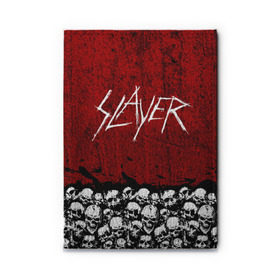 Обложка для автодокументов с принтом Slayer Red в Тюмени, натуральная кожа |  размер 19,9*13 см; внутри 4 больших “конверта” для документов и один маленький отдел — туда идеально встанут права | metal | rock | метал | рок | слэйер | трэш | череп