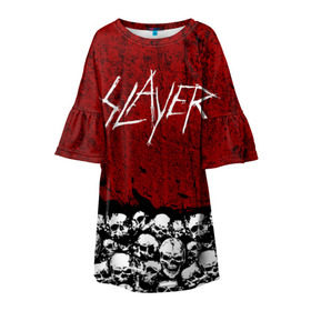 Детское платье 3D с принтом Slayer Red в Тюмени, 100% полиэстер | прямой силуэт, чуть расширенный к низу. Круглая горловина, на рукавах — воланы | metal | rock | метал | рок | слэйер | трэш | череп