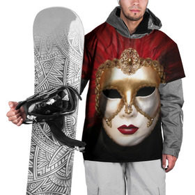 Накидка на куртку 3D с принтом Венецианская маска в Тюмени, 100% полиэстер |  | венеция | италия | карнавал | красный | лицо | перья