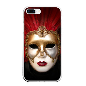 Чехол для iPhone 7Plus/8 Plus матовый с принтом Венецианская маска в Тюмени, Силикон | Область печати: задняя сторона чехла, без боковых панелей | венеция | италия | карнавал | красный | лицо | перья