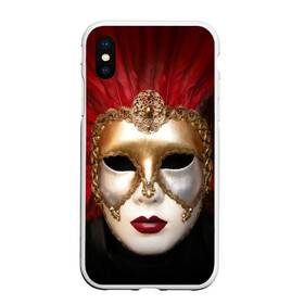 Чехол для iPhone XS Max матовый с принтом Венецианская маска в Тюмени, Силикон | Область печати: задняя сторона чехла, без боковых панелей | Тематика изображения на принте: венеция | италия | карнавал | красный | лицо | перья
