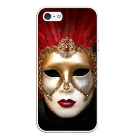 Чехол для iPhone 5/5S матовый с принтом Венецианская маска в Тюмени, Силикон | Область печати: задняя сторона чехла, без боковых панелей | Тематика изображения на принте: венеция | италия | карнавал | красный | лицо | перья