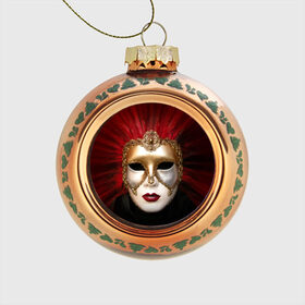 Стеклянный ёлочный шар с принтом Венецианская маска в Тюмени, Стекло | Диаметр: 80 мм | венеция | италия | карнавал | красный | лицо | перья