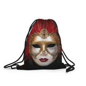 Рюкзак-мешок 3D с принтом Венецианская маска в Тюмени, 100% полиэстер | плотность ткани — 200 г/м2, размер — 35 х 45 см; лямки — толстые шнурки, застежка на шнуровке, без карманов и подкладки | венеция | италия | карнавал | красный | лицо | перья
