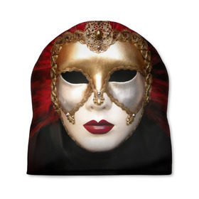 Шапка 3D с принтом Венецианская маска в Тюмени, 100% полиэстер | универсальный размер, печать по всей поверхности изделия | Тематика изображения на принте: венеция | италия | карнавал | красный | лицо | перья