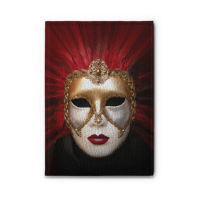 Обложка для автодокументов с принтом Венецианская маска в Тюмени, натуральная кожа |  размер 19,9*13 см; внутри 4 больших “конверта” для документов и один маленький отдел — туда идеально встанут права | венеция | италия | карнавал | красный | лицо | перья
