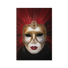 Обложка для паспорта матовая кожа с принтом Венецианская маска в Тюмени, натуральная матовая кожа | размер 19,3 х 13,7 см; прозрачные пластиковые крепления | Тематика изображения на принте: венеция | италия | карнавал | красный | лицо | перья