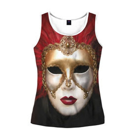 Женская майка 3D с принтом Венецианская маска в Тюмени, 100% полиэстер | круглая горловина, прямой силуэт, длина до линии бедра | венеция | италия | карнавал | красный | лицо | перья