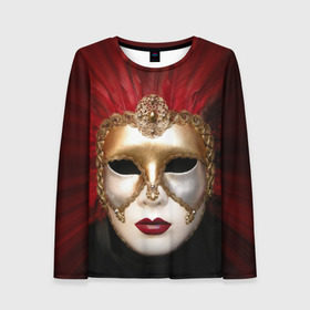Женский лонгслив 3D с принтом Венецианская маска в Тюмени, 100% полиэстер | длинные рукава, круглый вырез горловины, полуприлегающий силуэт | венеция | италия | карнавал | красный | лицо | перья