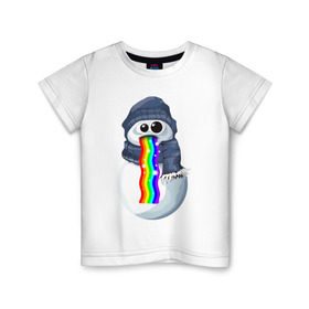 Детская футболка хлопок с принтом Снеговик снэпчат в Тюмени, 100% хлопок | круглый вырез горловины, полуприлегающий силуэт, длина до линии бедер | snapchat | радуга | снеговик | снэпчат | уши | фильтр | язык
