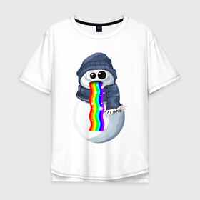 Мужская футболка хлопок Oversize с принтом Снеговик снэпчат в Тюмени, 100% хлопок | свободный крой, круглый ворот, “спинка” длиннее передней части | snapchat | радуга | снеговик | снэпчат | уши | фильтр | язык