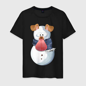 Мужская футболка хлопок с принтом Снеговик снэпчат 2 в Тюмени, 100% хлопок | прямой крой, круглый вырез горловины, длина до линии бедер, слегка спущенное плечо. | Тематика изображения на принте: snapchat | радуга | снеговик | снэпчат | уши | фильтр | язык