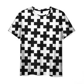 Мужская футболка 3D с принтом Крест в Тюмени, 100% полиэфир | прямой крой, круглый вырез горловины, длина до линии бедер | cross | крест | оптическая иллюзия | орнамент | узор | чёрно белый