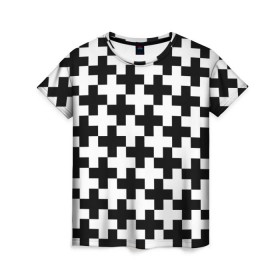 Женская футболка 3D с принтом Крест в Тюмени, 100% полиэфир ( синтетическое хлопкоподобное полотно) | прямой крой, круглый вырез горловины, длина до линии бедер | cross | крест | оптическая иллюзия | орнамент | узор | чёрно белый