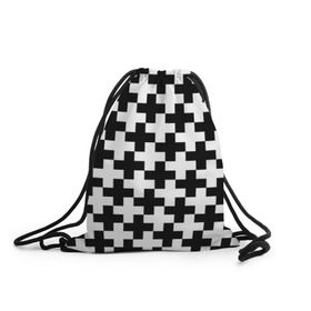 Рюкзак-мешок 3D с принтом Крест в Тюмени, 100% полиэстер | плотность ткани — 200 г/м2, размер — 35 х 45 см; лямки — толстые шнурки, застежка на шнуровке, без карманов и подкладки | cross | крест | оптическая иллюзия | орнамент | узор | чёрно белый