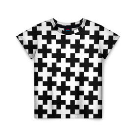 Детская футболка 3D с принтом Крест в Тюмени, 100% гипоаллергенный полиэфир | прямой крой, круглый вырез горловины, длина до линии бедер, чуть спущенное плечо, ткань немного тянется | cross | крест | оптическая иллюзия | орнамент | узор | чёрно белый
