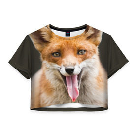 Женская футболка 3D укороченная с принтом Лиса в Тюмени, 100% полиэстер | круглая горловина, длина футболки до линии талии, рукава с отворотами | animal | fox | look | predator | red | sly | wild | взгляд | дикая | животное | лиса | рыжая | хитрая | хищник