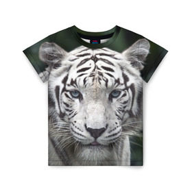 Детская футболка 3D с принтом Белый тигр в Тюмени, 100% гипоаллергенный полиэфир | прямой крой, круглый вырез горловины, длина до линии бедер, чуть спущенное плечо, ткань немного тянется | animal | jungle | look | predator | tiger | white | wild | белый | взгляд | джунгли | дикий | животное | тигр | хищник