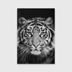 Обложка для паспорта матовая кожа с принтом Тигр в Тюмени, натуральная матовая кожа | размер 19,3 х 13,7 см; прозрачные пластиковые крепления | animal | black   white | look | predator | tiger | wild | взгляд | дикий | животное | тигр | хищник | черно   белый