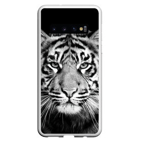 Чехол для Samsung Galaxy S10 с принтом Тигр в Тюмени, Силикон | Область печати: задняя сторона чехла, без боковых панелей | Тематика изображения на принте: animal | black   white | look | predator | tiger | wild | взгляд | дикий | животное | тигр | хищник | черно   белый