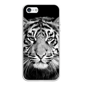 Чехол для iPhone 5/5S матовый с принтом Тигр в Тюмени, Силикон | Область печати: задняя сторона чехла, без боковых панелей | animal | black   white | look | predator | tiger | wild | взгляд | дикий | животное | тигр | хищник | черно   белый