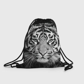 Рюкзак-мешок 3D с принтом Тигр в Тюмени, 100% полиэстер | плотность ткани — 200 г/м2, размер — 35 х 45 см; лямки — толстые шнурки, застежка на шнуровке, без карманов и подкладки | animal | black   white | look | predator | tiger | wild | взгляд | дикий | животное | тигр | хищник | черно   белый