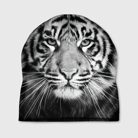 Шапка 3D с принтом Тигр в Тюмени, 100% полиэстер | универсальный размер, печать по всей поверхности изделия | Тематика изображения на принте: animal | black   white | look | predator | tiger | wild | взгляд | дикий | животное | тигр | хищник | черно   белый