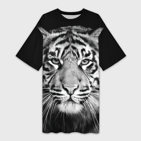 Платье-футболка 3D с принтом Тигр в Тюмени,  |  | animal | black   white | look | predator | tiger | wild | взгляд | дикий | животное | тигр | хищник | черно   белый