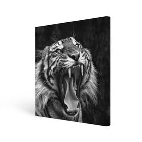 Холст квадратный с принтом Тигр в Тюмени, 100% ПВХ |  | animal | black   white | fangs | jaws | jungle | predator | teeth | tiger | wild | джунгли | дикий | животное | клыки | оскал | пасть | тигр | хищник | черно   белый