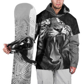 Накидка на куртку 3D с принтом Тигр в Тюмени, 100% полиэстер |  | animal | black   white | fangs | jaws | jungle | predator | teeth | tiger | wild | джунгли | дикий | животное | клыки | оскал | пасть | тигр | хищник | черно   белый