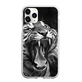 Чехол для iPhone 11 Pro матовый с принтом Тигр в Тюмени, Силикон |  | Тематика изображения на принте: animal | black   white | fangs | jaws | jungle | predator | teeth | tiger | wild | джунгли | дикий | животное | клыки | оскал | пасть | тигр | хищник | черно   белый