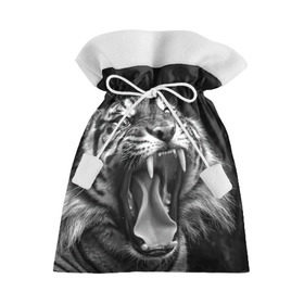Подарочный 3D мешок с принтом Тигр в Тюмени, 100% полиэстер | Размер: 29*39 см | animal | black   white | fangs | jaws | jungle | predator | teeth | tiger | wild | джунгли | дикий | животное | клыки | оскал | пасть | тигр | хищник | черно   белый