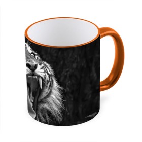 Кружка 3D с принтом Тигр в Тюмени, керамика | ёмкость 330 мл | animal | black   white | fangs | jaws | jungle | predator | teeth | tiger | wild | джунгли | дикий | животное | клыки | оскал | пасть | тигр | хищник | черно   белый