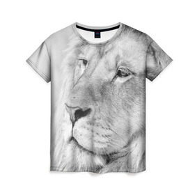 Женская футболка 3D с принтом Лев в Тюмени, 100% полиэфир ( синтетическое хлопкоподобное полотно) | прямой крой, круглый вырез горловины, длина до линии бедер | animal | black   white | king | lion | look | predator | wild | взгляд | дикий | животное | зверь | лев | хищник | царь | черно   белый